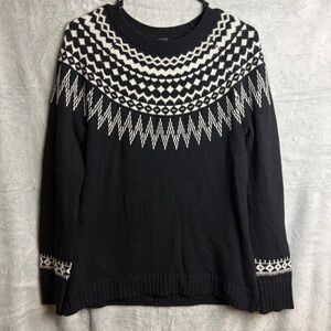 Talbots Black and White Small Women's Sweater Fair Isle Geometric Pattern Cozy